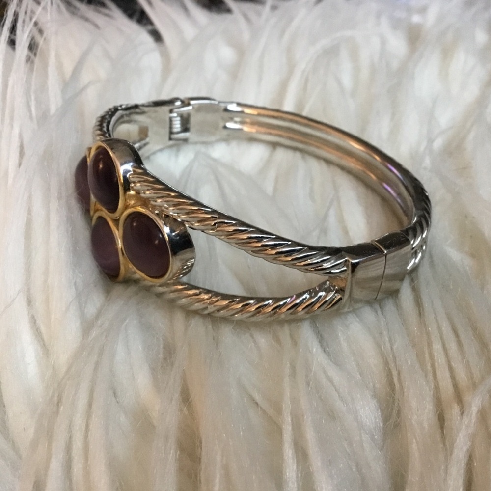 Vintage Silver and Purple Glass Clamper Bracelet - Picture 5 of 5